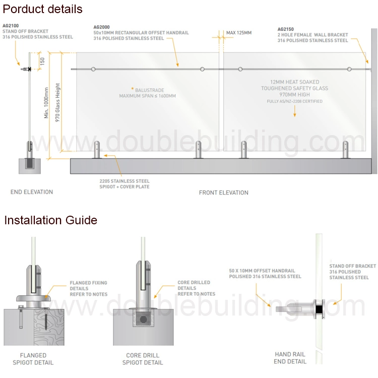 Spigot Glass Railing Fitting Accessories for Stairs Railing Design